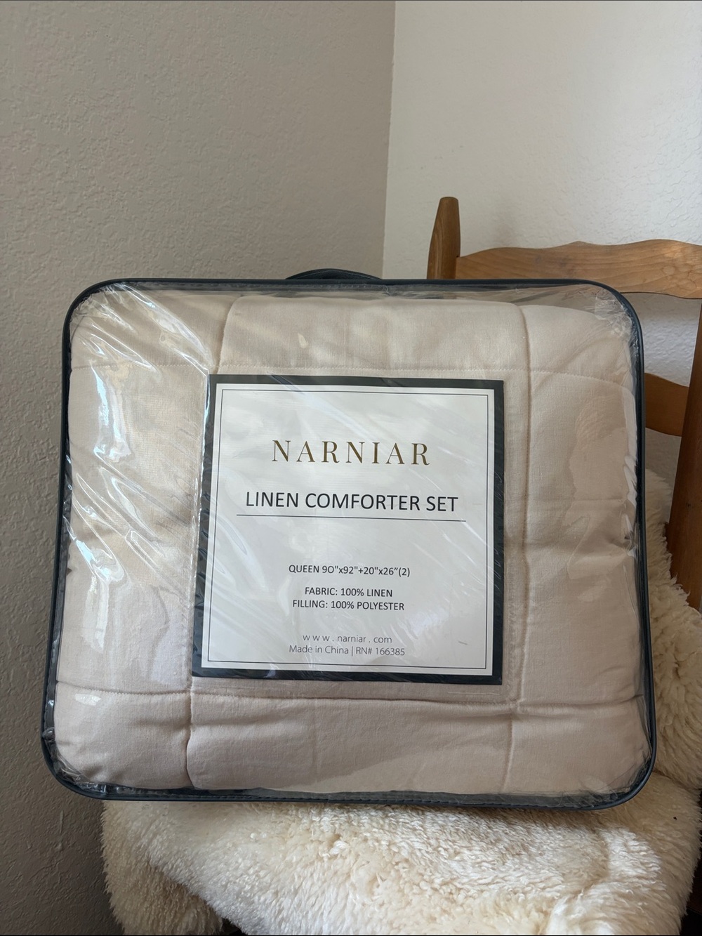 Narinar QUEEN Ivory Beige Cream Linen Comforter Box Quilt Set